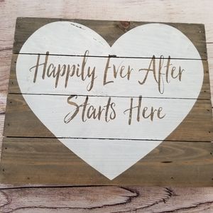 Happily Ever After Starts Here Wood Pallet sign 12x10x2